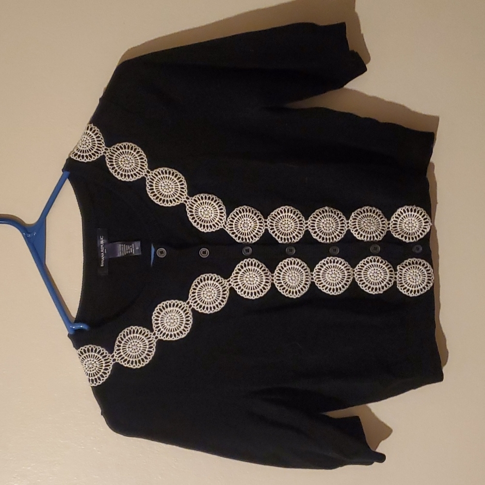 Banana Republic Embroidered Sweater Black Button Up Cardigan